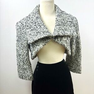 Bebe Black and White Grey Wool Blend Cropped Bolero Jacket - Medium